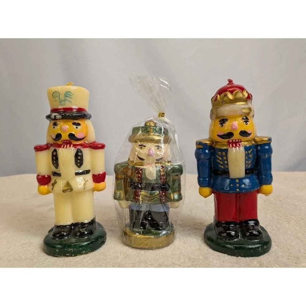 Nutcracker Candles Set of 3 Vintage Christmas Holiday Home Decor Wax Figures